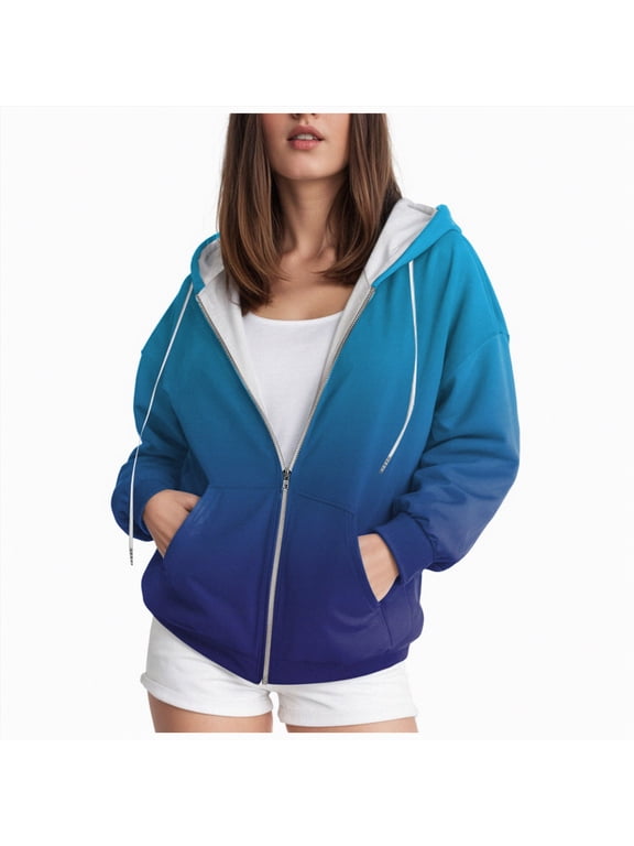 Zip up Womens Hoodies Zipper Jacket Plus Size Womens Sweatshirts Hoodies Casual Crew Neck Long Sleeve Plain Athletic Jacket Women