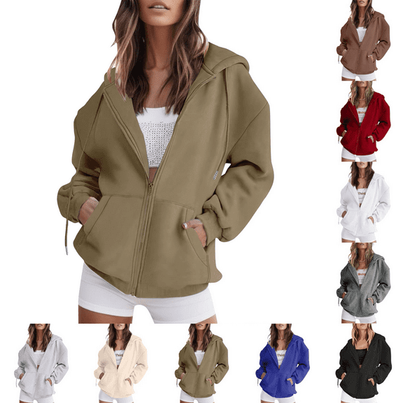 Godom Zip up Womens Hoodies with Zippers Zipper Jacket Plus Size Womens Sweatshirts and Hoodies Casual Crew Neck Long Sleeve Plain Pullover Tops