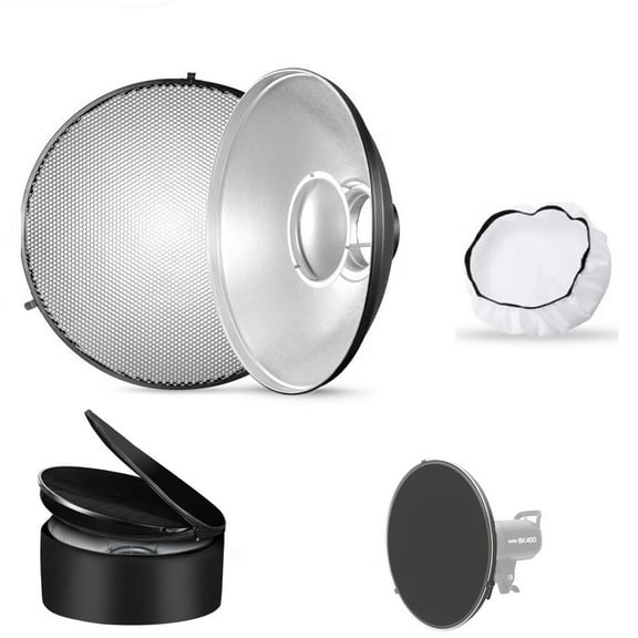 Godox 16.5inch/42cm Silver Beauty Dish Bowens Mount Reflector w/Honeycomb, White Diffuserand Carry Bag, Light Modifier for Bowens Mount Monolight for Godox SK400II, AD600Pro, AD600BM, MS300