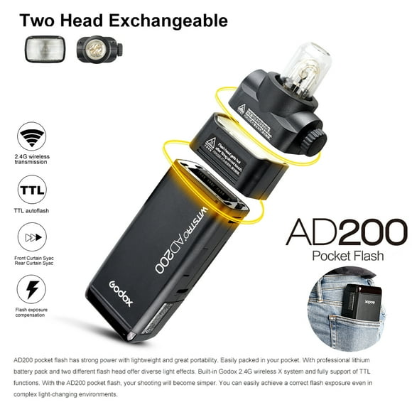Godox 2.4G AD200 TTL HSS Double Head Pocket Flash Li-ion Speedlite