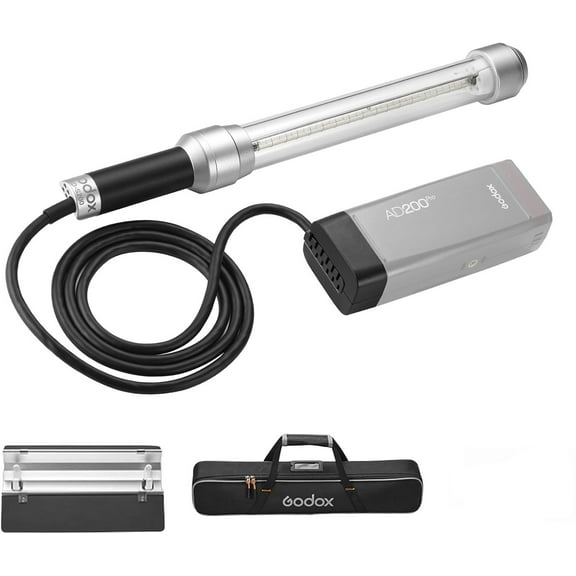 Godox AD-S200 200Ws Stick Flash Head CCT 5800K+200K, 360 Light Tube Design for Godox AD200 Pro II AD200 Pro AD200 for Fashion Advertising Wedding Photography with Barndoor/Carry Bag