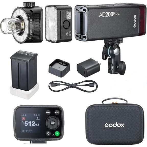 Godox AD200 Pro II 2.4G Pocket Flash Strobe,500 Full Power Flashes,0.01-1.8s Recycling,2900mAh Battery for Canon Nikon Fuji Fujifilm Olympus Panasonic Pentax Etc Cameras(Godox AD200 Pro Upgraded)