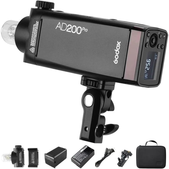 Godox AD200Pro 200Ws Pocket Flash Bare Bulb Speedlite Fresnel Flash Head 2.4G TTL Monolight 500 Flashes 0.01-1.8s Recycle 2900mAh Battery Studio Strobe Light