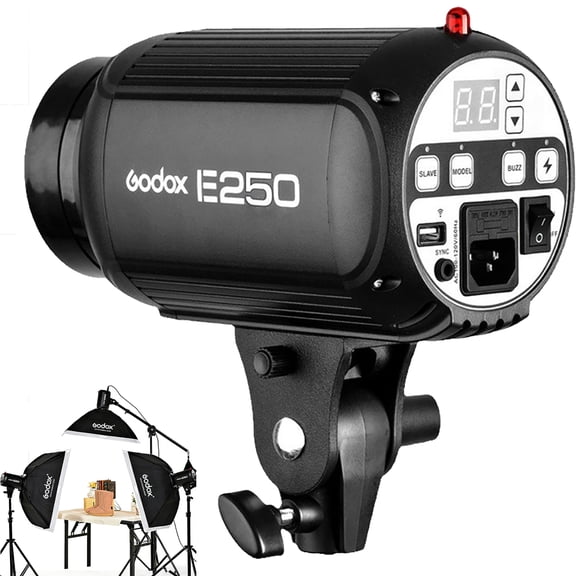 Godox E250 250W Studio Flash Lighting, 5600K Monolight with LED Digital Display, 0.3-2s Recycle Time, Compatible with ft-16 Trigger, Perfect for Portrait, Wedding & Still Life Photography