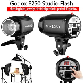 Godox E250 Upgraded Studio Strobe Monolight, LED Panel & Touch Buttons Control, 53 Adjustable Head, High Output Stability (2%), for Studio, On-Location & Video Shoots
