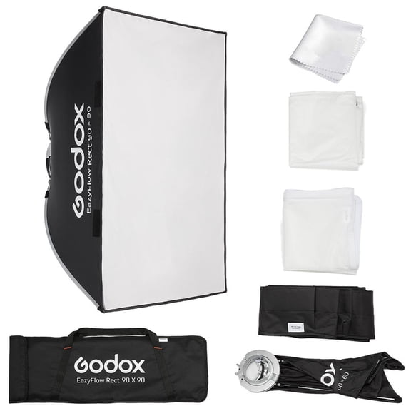 Godox EazyFlow Rect 90x90 Foldable Softbox 35.4 x 35.4 Inch, Bowens S Mount, Grid and Diffusers