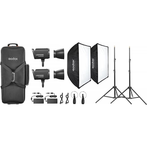 Godox Litemons LA300Bi Bi-Color LED Monolight (2-Light Kit with Stands, Black)