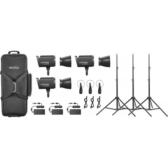 Godox Litemons LA300R RGB LED Monolight (3-Light Kit with Stands, Black)
