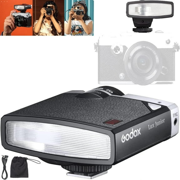 Godox Lux Junior Retro Camera Flash for Canon Nikon Fujifilm Olympus Camera Flash Speedlight Speedlite,GN12 6000K200K CCT,Auto & Manual Flash 1/1-1/64 Flash Power,for Digital Camera Film Camera