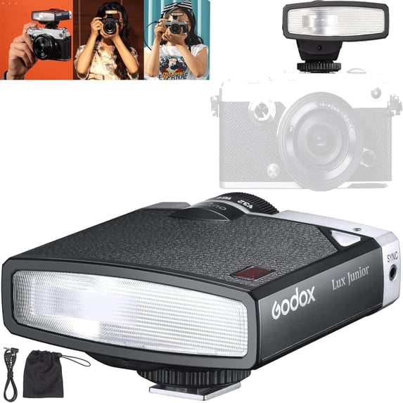 Godox Lux Junior Retro Camera Flash for Canon Nikon Fujifilm Olympus Camera Flash Speedlight Speedlite,GN12 6000K±200K CCT,Auto & Manual Flash 1/1-1/64 Flash Power,for Digital Camera Film Camera
