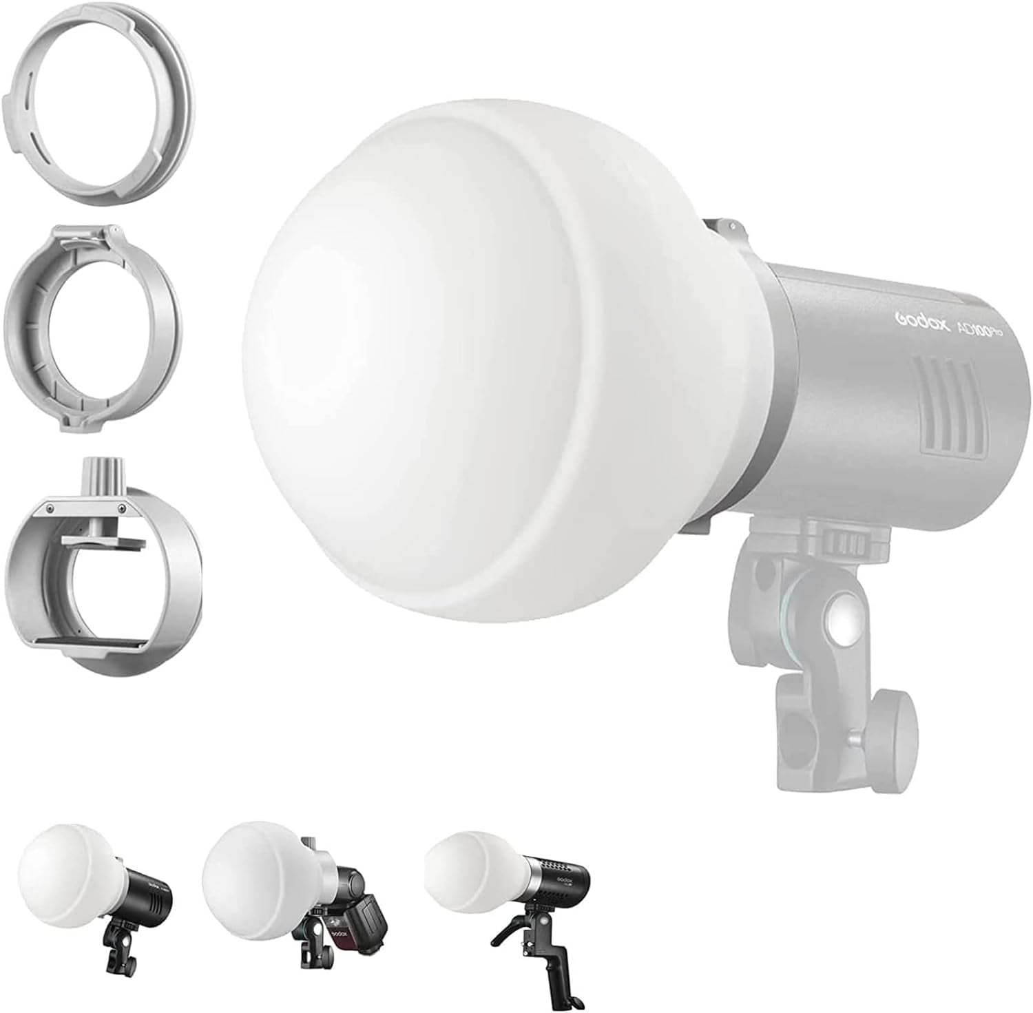 Godox MLCD15 Dome Diffuser kit for Flash Light, with 3 adapters, Light