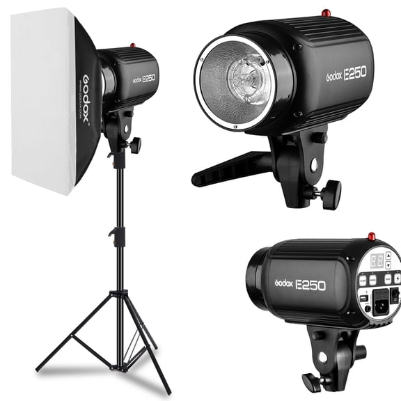 Godox Professional Studio Flash Kit, 250W 5600K Monolight Strobe Light, Includes 50*70cm Softbox and 2 Meter Light Stand, Photo Lighting Equipment for Portrait & Still Life Product Shooting