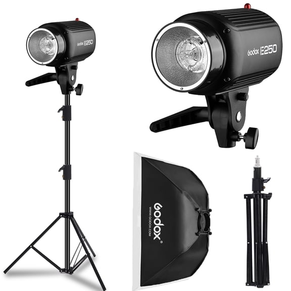 Godox Professional Studio Strobe Lights Kit,250W 5600K Monolights Studio Flash Lighting with 50*70 cm Softbox,2m Light Stands for Portrait, Still Life Photography