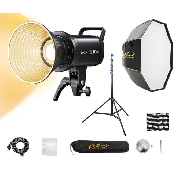 Godox SL100Bi Bi-Color LED Video Light Kit With Glow 36" Octa EZ Lock Softbox and Light Stand