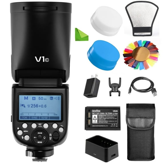 Godox V1-C Flash for Canon Camera TTL Flash Speedlight 1/8000 HSS, 480 Full Power Flashes, 1.5s Recycle Time, 76Ws 2600mAh Li-ion Battery Round Head Flash Godox Flash Speedlite for Canon Cameras