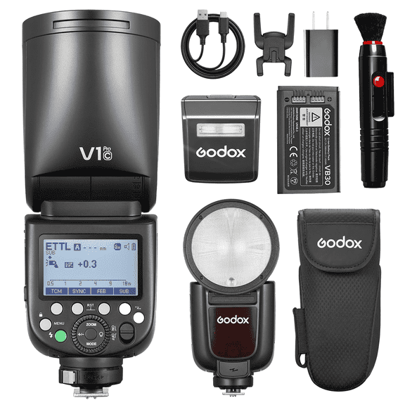 Godox V1 Pro Round Head Flash for Canon Cameras, 76Ws TTL Speedlite, Detachable SU-1 Fill Light, 2.4G Wireless, HSS 1/8000s, 500 Flashes, 1.3s Recycle