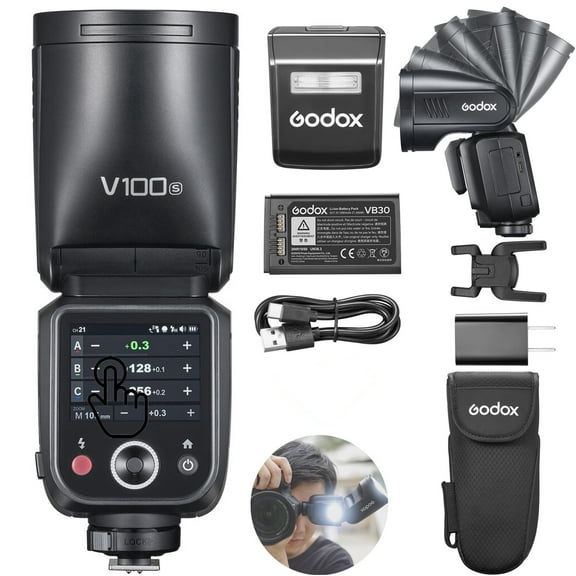 Godox V100S V100-S 100Ws Flash forSony TTL Speedlight, 400 Full Power Flashes, 1.7s Recycle Time, 2.4G Wireless with External Flash, Touchscreen Speedlite forSony Cameras (Godox V100S USA Version)