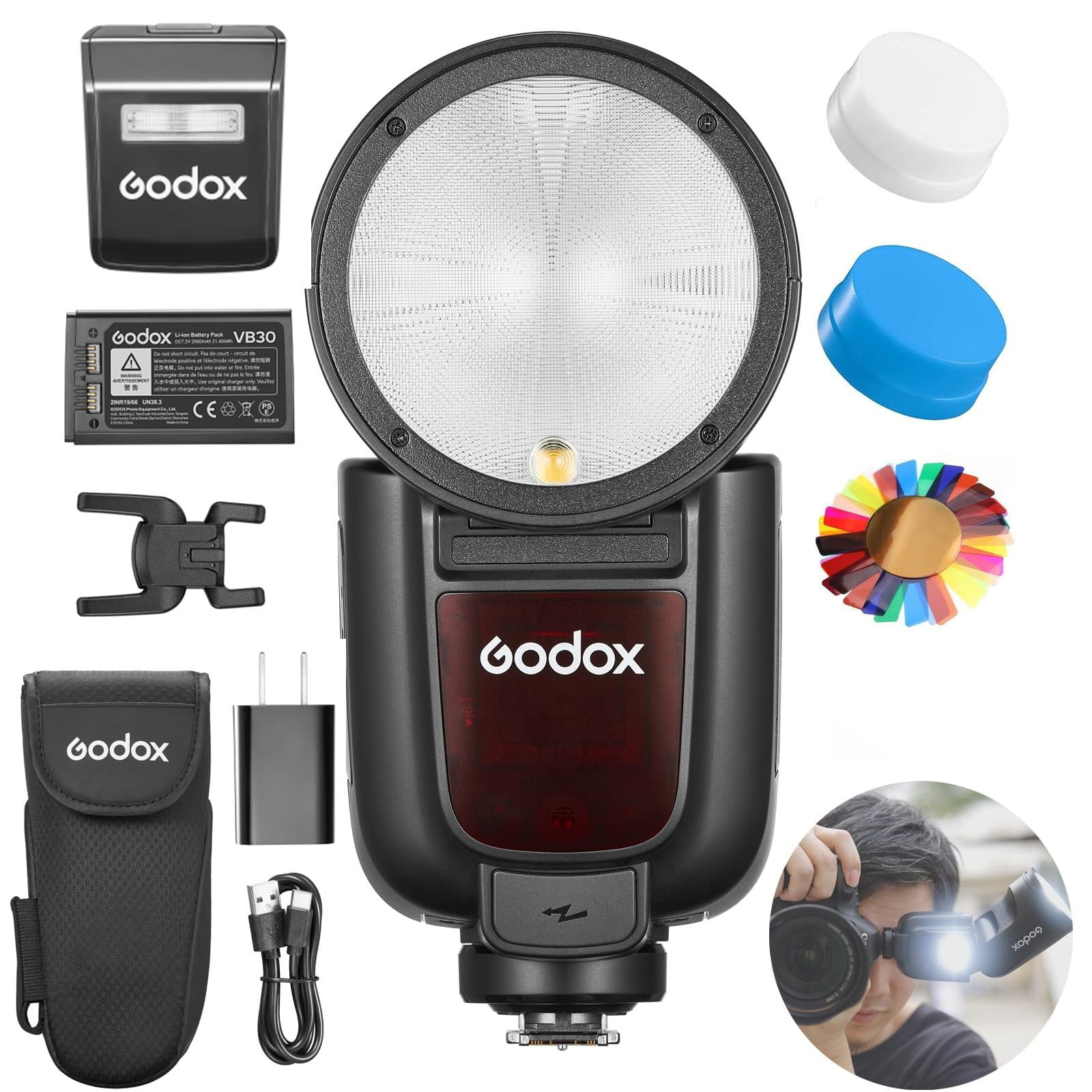 Godox V1Pro F Flash for Fuji Camera TTL Speedlight, 1/8000 HSS 500 Full ...