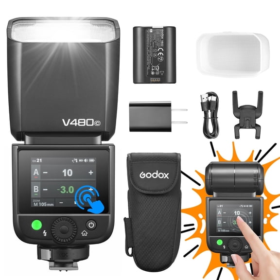 Godox V480-C Touchscreen Speedlite Flash for Canon Cameras, GN50 High Output USB-C Charging, 1.7s Recycle & 650 Full-Power Flashes, 2.4G Wireless HSS 1/8000s TTL Flash for EOS R/DSLR