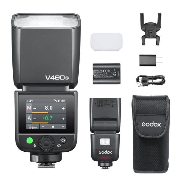 Godox V480-S Touchscreen Speedlite Flash, GN50 High Output with USB-C Charging, 1.7s Recycle & 650 Full-Power Flashes, 2.4G Wireless HSS 1/8000s TTL Flash for Alpha Series