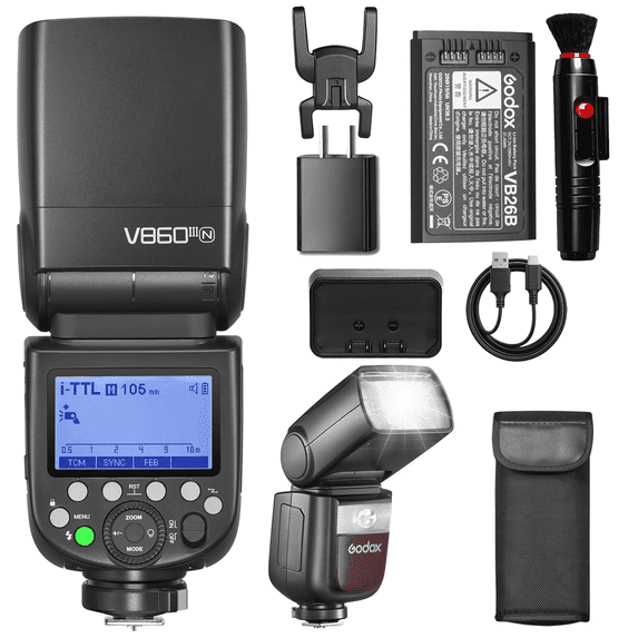 Godox V860III TTL Flash for Nikon Cameras, 2.4G Wireless, HSS 1/8000s, 2600mAh Li-ion Battery, 480 Flashes, 1.5s Recycle, LED Modeling Lamp