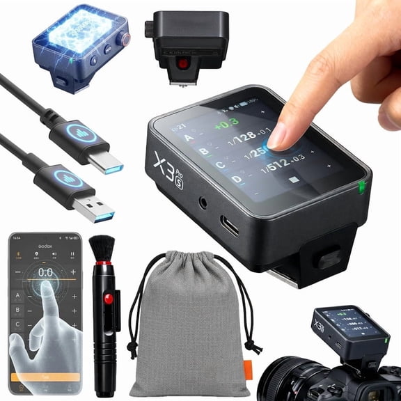 Godox X3 Pro S TTL Wireless Flash Trigger, Bluetooth Control, 2.4GHz Touchscreen, HSS 1/8000s, Built-in Battery