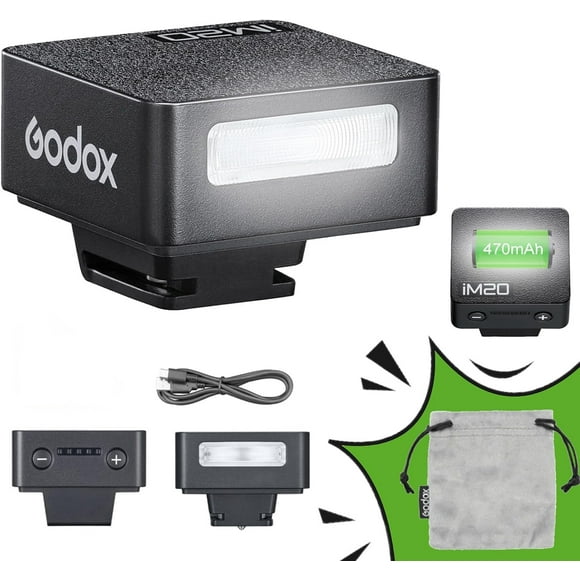 Godox iM20 Mini Flash Speedlight for Canon, Fuji, Nikon, Panasonic Olympus Pentax, 3s Recycle Time, Approx.440 Flash Times, Mini Camera Flash forSony ZV1, etc DSLR (Built-in Lithium Battery)