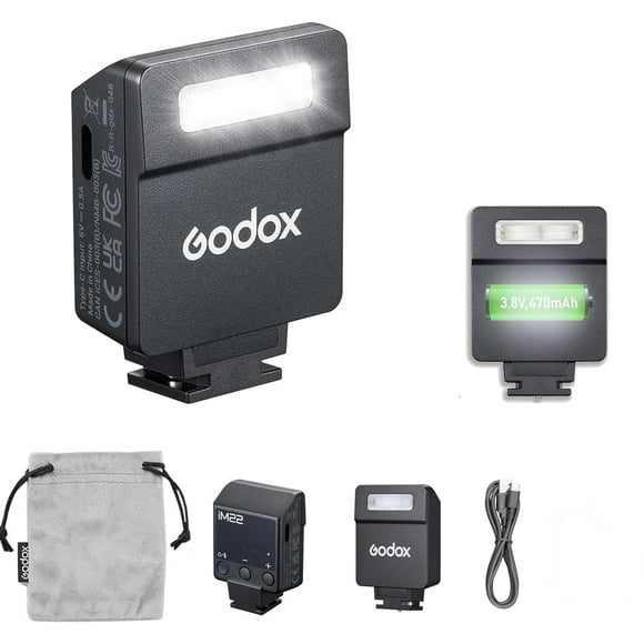 Godox iM22 Mini Camera Flash Speedlite with Built-in Lithium Battery,440 Full-Power Flash 5 Levels Flash Power Support Type-C Charging & Hot Shoe Compatible with Canon Fuji Nikon Cameras