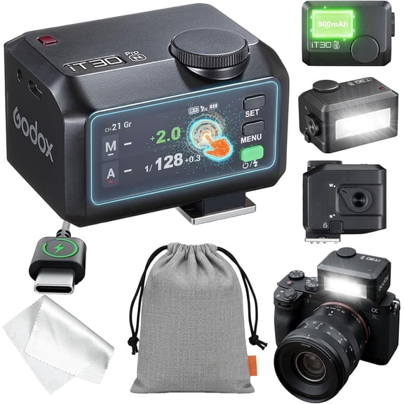 Godox iT30 Pro TTL Mini Flash for Nikon Cameras, 2.4G Wireless Master & Receiver, HSS 1/8000s, Built-in Diffuser, USB-C Charging, Fast Recycle