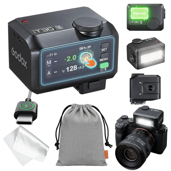 Godox iT30 Pro TTL Mini Flash for Sony Cameras, 2.4G Wireless Master & Receiver, HSS 1/8000s, Built-in Diffuser, USB-C Charging, Fast Recycle