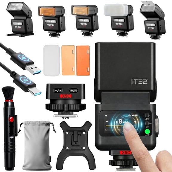 Godox iT32 TTL Flash with X5 Trigger for Canon Cameras, Magnetic 2-in-1 Hot Shoe & Wireless Trigger, Rotatable Head, 2.4G TTL/HSS, LED Modeling Light