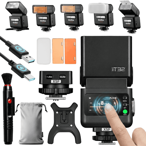 Godox iT32 TTL Flash with X5 Trigger for Fuji Cameras, Magnetic 2-in-1 Hot Shoe & Wireless Trigger, Rotatable Head, 2.4G TTL/HSS, LED Modeling Light