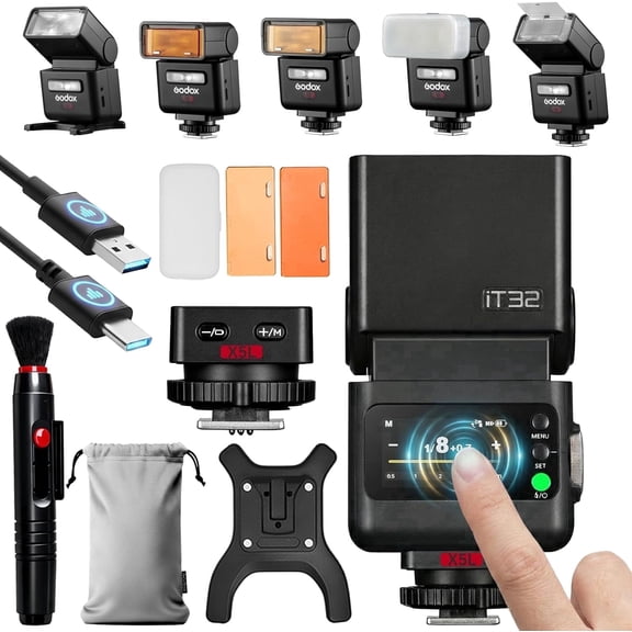 Godox iT32 TTL Flash with X5 Trigger for Leica Cameras, Magnetic 2-in-1 Hot Shoe & Wireless Trigger, Rotatable Head, 2.4G TTL/HSS, LED Modeling Light