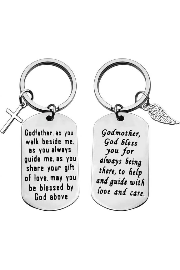 Godparent Gifts from Godchild,Godmother Keychain Godfather Keychain Christening Gift For Godmother Godfather Baptism Jewelry Gift for Godmothers Godfather (2 Pack) First Communion Gift