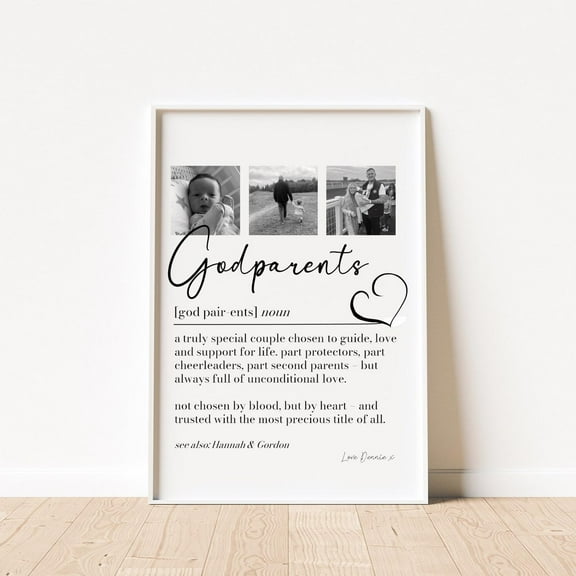 Godparents Definition Print, God Parents Photo Gift, Godparents Thank You Christening Proposal, New Godparent Present, Picture Collage Home Decor #2176, 12x18 UNFRAMED
