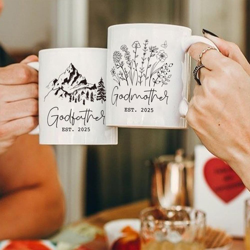 Godparents Proposal EST 2025 Gift Mug, Baptism Gifts for Godparents from Godchild, Promoted To Godparents 2025 Mug Set, First Time New Godmother Godfather Gifts, Baby Announcement Gifts for Godparents