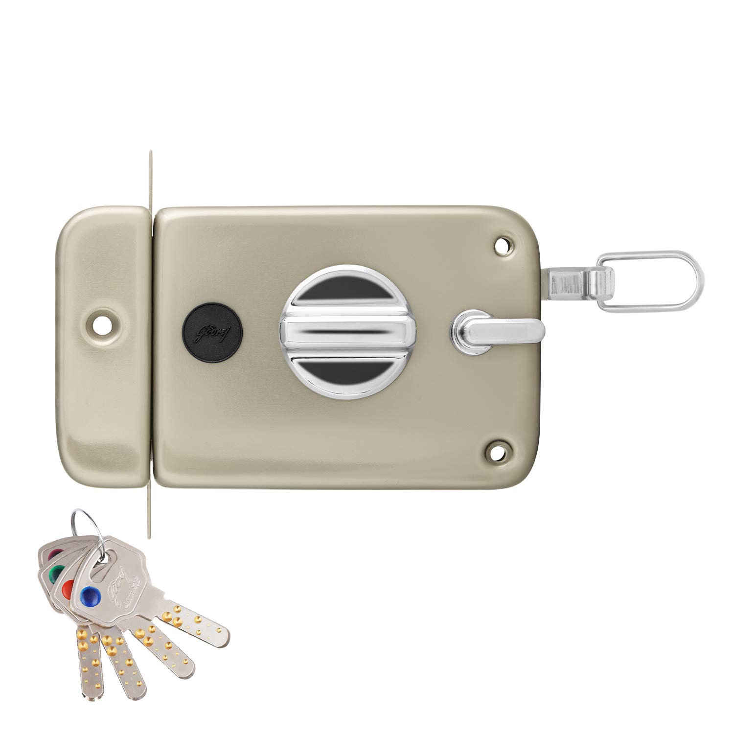 Godrej Rim Lock I Twinbolt Xl+ I 1Ck Latchbolt I Satin Nickel Finish I