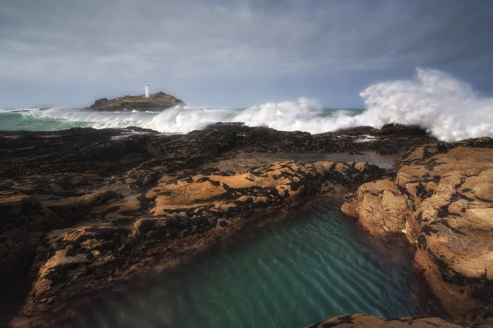 Godrevy Lighthouse in Cornwall England Canvas Art - Arild HeitmannStocktrek Images (35 x 23)