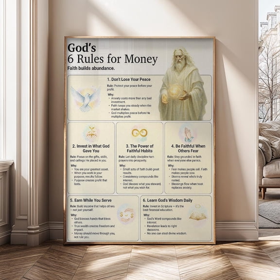 Gods 6 Rules for Money Christian Financial Wisdom Faith Based Motivational Wealth Mindset Poster