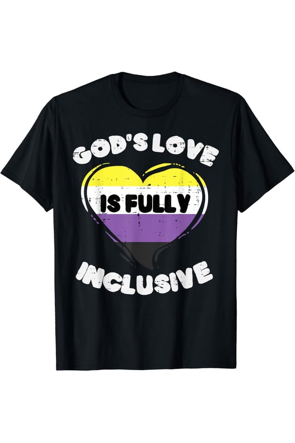 Gods Love Fully Inclusive Nonbinary Heart Enby NB Pride Flag T-Shirt