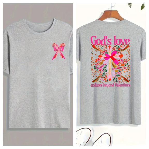 Gods Love Tee Christian T-Shirt Soft Fashion Short Sleeve Round Neck Cotton Comfort Fit Colors Gray S-3XL