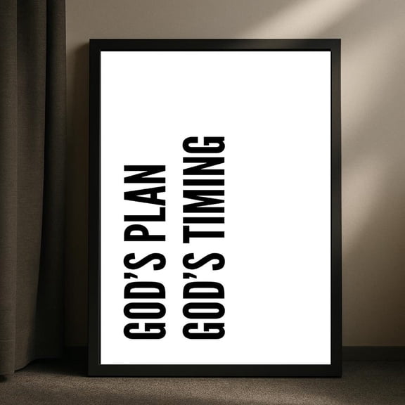 Gods Plan Gods Timing Black And White Christian Wall Art Bible Verse Minimalist Scripture Print, Stretched Canvas 8x10in