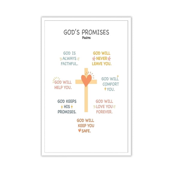 Gods Promises Poster God Will Never Leave You Psalms Christian Wall Art Boho Decor Inspirational Quote Print Faith Based Gift For Home Classroom