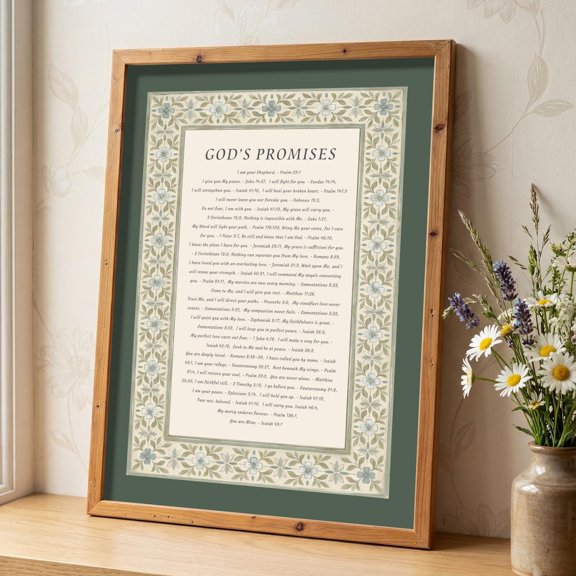 Gods Promises Wall Art Print, Heirloom Christian Scripture Decor