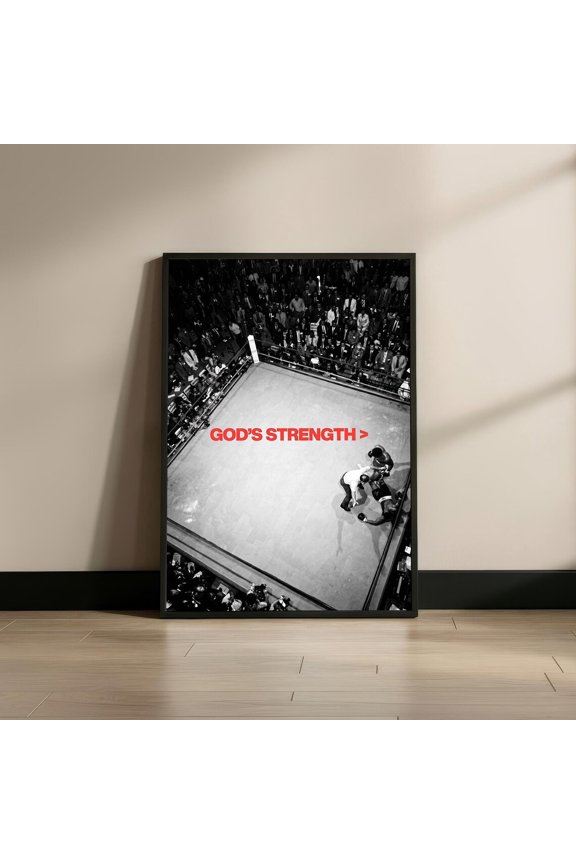 Gods Strength Motivational Poster, Christian Gym Wall Art, Boxing Inspiration Print, Faith Over Fear Decor, Athlete Motivation