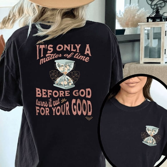 Gods Timing Tee Christian T-Shirt Top Short Sleeve Round Neck Soft Cotton Comfort Fit Black S-5XL