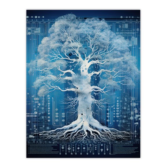 Gods Tree Blueprint Robot Hybrid Secret Military Schematic Futuristic Complex Arcane Manuscript Gift For Him Man Cave Unframed Wall Art Print Poster Home Decor Premium