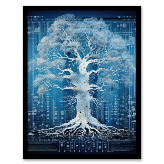 Gods Tree Blueprint Robot Hybrid Secret Military Schematic Futuristic Complex Arcane Manuscript Gift For Him Man Cave Artwork Framed Wall Art Print A4