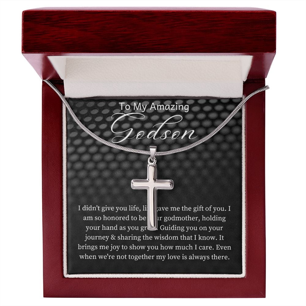 Godson Baptism Gift Cross Necklace, Gift From Godfather, Godson First Communion Gift, Godson Christmas Gift , Cross Necklace Gift From Godfather