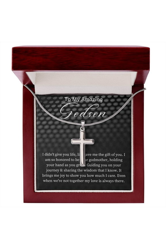 Godson Baptism Gift Cross Necklace, Gift From Godfather, Godson First Communion Gift, Godson Christmas Gift , Cross Necklace Gift From Godfather